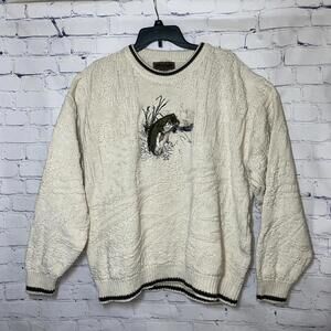 Vintage Cedar Falls Bass Fishing Sweater Mens 2XL USA Made Open Knit Cotton 90s